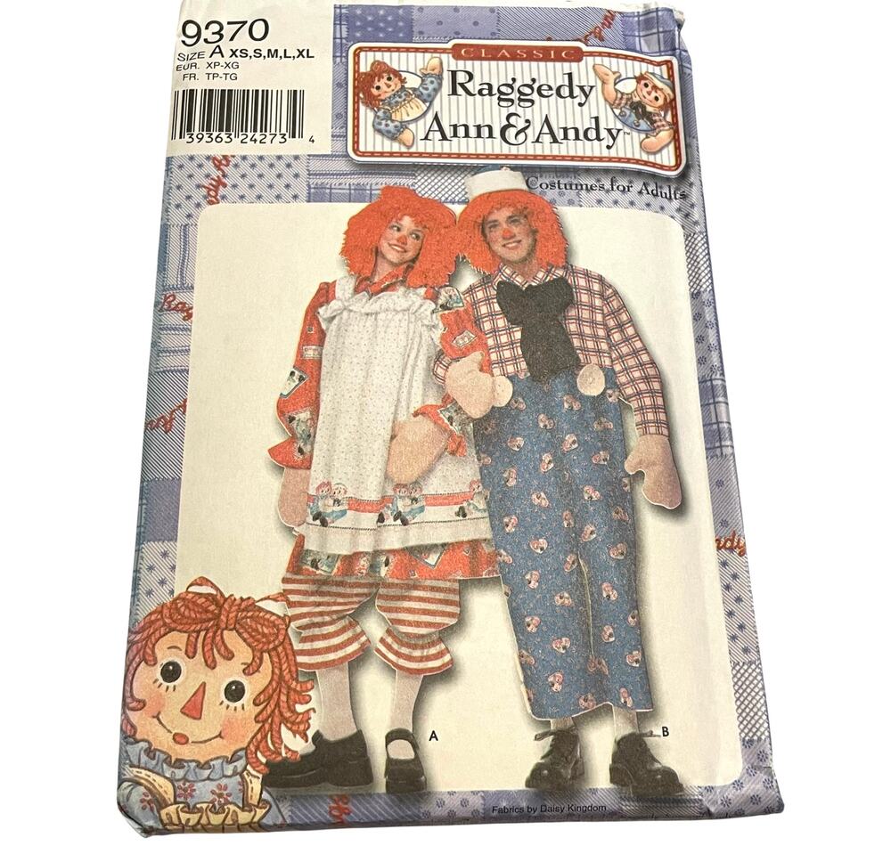 Simplicity 9370 Raggedy Ann & Andy Costume Sewing Pattern Adults Sized XS-XL New